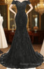 Applique Off The Shoulder Black Mermaid Long Prom Dress