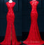 Appliques Lace Mermaid Prom Dresses Red Long Prom Dresses