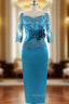Appliques Satin Lace Three Quarters Sleeves Mother of the Bride Dress