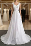 Appliques V Neck Lace-Up Chiffon Wedding Dress