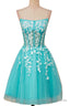Aqua Blue Strapless A Line Short Homecoming Dress with Appliques