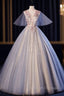 At Great Prices Blue Ball Gown Tulle Appliques V-neck Pearls Quinceanera Dress