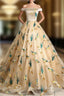 At Great Prices Champagne Gold Ball Gown Tulle Off the Sholuder Embroidery Quinceanera Dress