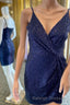 Navy Blue Sequins V-Neck Mini Homecoming Dress