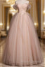 Attractive Pink Tulle Pleats Beading Prom Dress