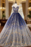 Available In Sizes 0-24 Blue Ball Gown Tulle Gold Stamping Strapless Quinceanera Dress