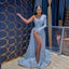 Baby Blue Sequined Ruffles High Side Split A-Line Prom Dress One Shoulder Long Prom Gown Prom Dresses