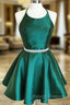 Backless Dark Green Short Prom Dresses, Short Dark Green Formal Homecoming Dresses