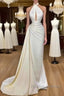 Backless Evening Dresses Mermaid Halter Floor Length Satin Long Turkey Dubai Saudi Arabic Evening Gown Prom Dresses