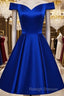 Backless Homecoming Dresses Royal Blue Beaded A-Line Satin Cocktail Dresses