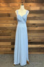 Backless Light Blue Chiffon Long Bridesmaid Dress