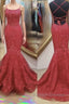 Backless Mermaid Red Lace Long Prom Dresses Mermaid Red Lace Prom Dresses Red Lace Prom Dresses