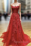 Backless Red Lace Prom Dresses, Open Back Red Lace Formal Prom Dresses