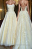 Backless Yellow Tulle Long Lace Prom Dress Open Back Yellow Lace Prom Dress