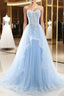 Light Blue Beaded Long Prom Dress