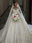 Ball Gowns Bateau Sweep Train Satin Wedding Dresses With Appliques Lace