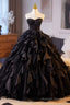 Ball Gown Black Layered Tulle Prom Dress, A-Line Strapless Long Evening Party Dress