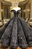 Ball Gown Black Sequins Off the Shoulder Appliques Prom Dress