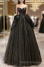 Ball Gown Black Sweetheart Neck Satin Tulle Long Prom Dress