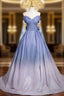 Ball Gown Blue Off the Shoulder Bow Prom Dress