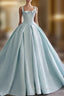 Ball Gown Blue Satin Formal Prom Dress