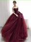 Ball Gown Burgundy Strapless Prom Dresses Evening Dress