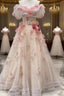 Ball Gown Champagne Floral Prom Dresses Long Prom Dress