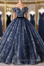 Ball Gown Navy Blue Sequins Off the Shoulder Quinceanera Dress