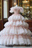 Ball Gowns Off Shoulder Pink Tulle Long Prom Dress, Sweet 16 Dress