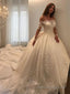 Ball Gowns Off-the-Shoulder Cathedral Train Tulle Wedding Dresses With Appliques Lace
