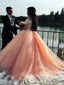 Ball Gowns Off-the-Shoulder Court Train Tulle Prom Dresses With Appliques Lace