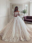 Ball Gowns Off-the-Shoulder Chapel Train Tulle Wedding Dresses With Appliques Lace