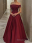 Ball Gowns Off-the-Shoulder Floor Length Satin Prom Dresses With Appliques Lace