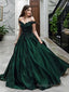 Ball Gowns Off-the-Shoulder Floor Length Satin Prom Dresses With Appliques Lace