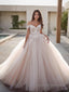 Ball Gowns Off-the-Shoulder Floor Length Tulle Wedding Dresses With Appliques Lace