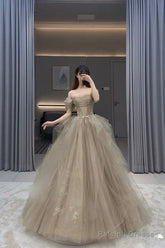 Ball Gown Off The Shoulder Long Prom Dress Tulle Evening Dress