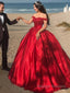 Ball Gowns Off-the-Shoulder Sweep Train Satin Prom Dresses With Appliques Lace