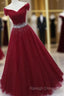 Ball Gown Off-the-Shoulder Tulle Long/Floor-Length Sparkling Prom Dress With Beading