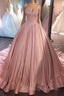 Ball Gown Pink Sweetheart Lace Prom Formal Dress With Court Train