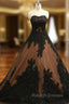 Ball Gown Prom Dress Black Lace Appliques Prom Dresses