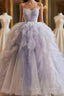 Ball Gown Ruffles Blue Tulle Lace Up Prom Dress