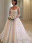 Ball Gowns Scoop Cathedral Train Lace Wedding Dresses With Ruffles