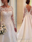 Ball Gowns Scoop Court Train Satin Wedding Dresses With Lace