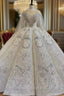 Ball Gown Sequins Long Sleeve Beading Crystal Wedding Dresses