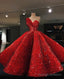 Ball Gowns Sequins Plus Size Red Prom Dresses
