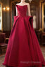 Ball Gown Strapless Burgundy Satin Prom Dresses Evening Dress