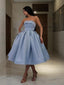 Ball Gowns Strapless Tea-Length Satin Homecoming Dresses With Ruffles