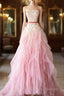 Ball Gown Strapless Tulle Long Pink Prom Dress Evening Dresses