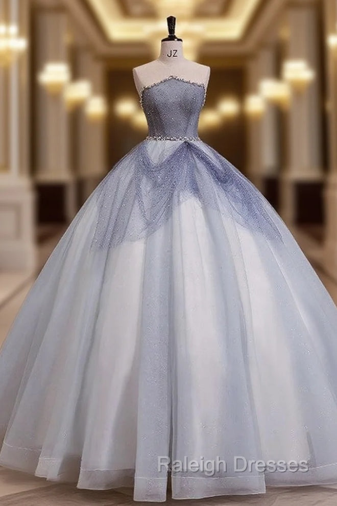 Sparkly Red Ball Gown Strapless Tulle Quinceanera Dress with Flower Appliques main image 1