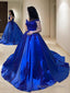 Ball Gowns Straps Court Train Satin Prom Dresses With Appliques Lace